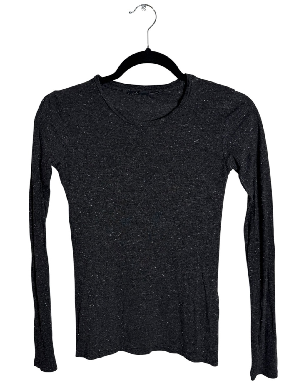 AllSaints Shimmer Metallic Long Sleeve Crew Neck Top Charcoal Gray Small